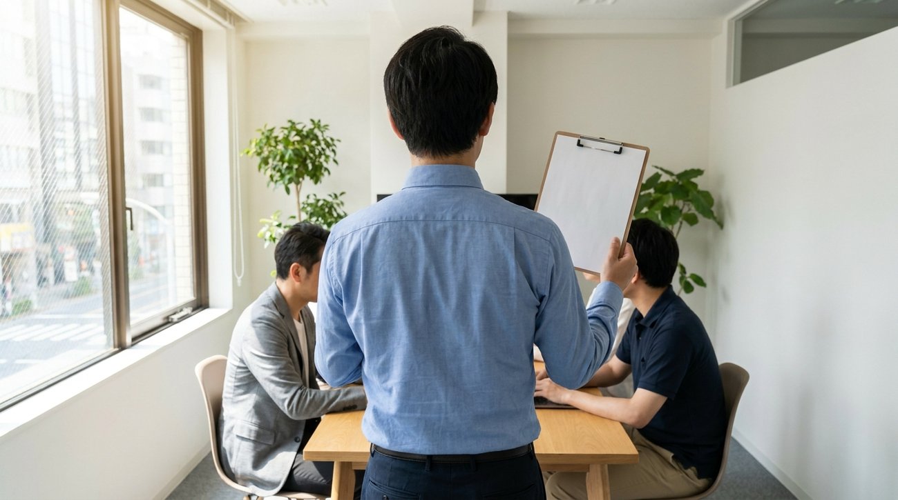 導入候補のシステムを社内プレゼンし、上司や情報システム部門へ相談する場面